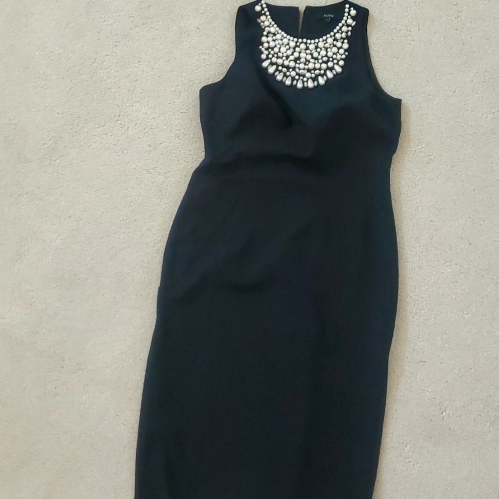 Black dress with pearl embellishments